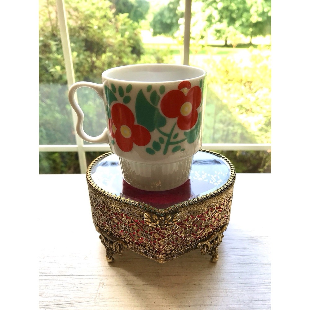 Vintage Orange Floral Stackable Japan Coffee Cup